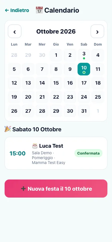 PlayGest Easy: calendario delle feste del mese